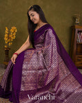 Purple Checkered Brocade Pure Chiniya Silk Saree