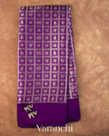 Purple Checkered Brocade Pure Chiniya Silk Saree