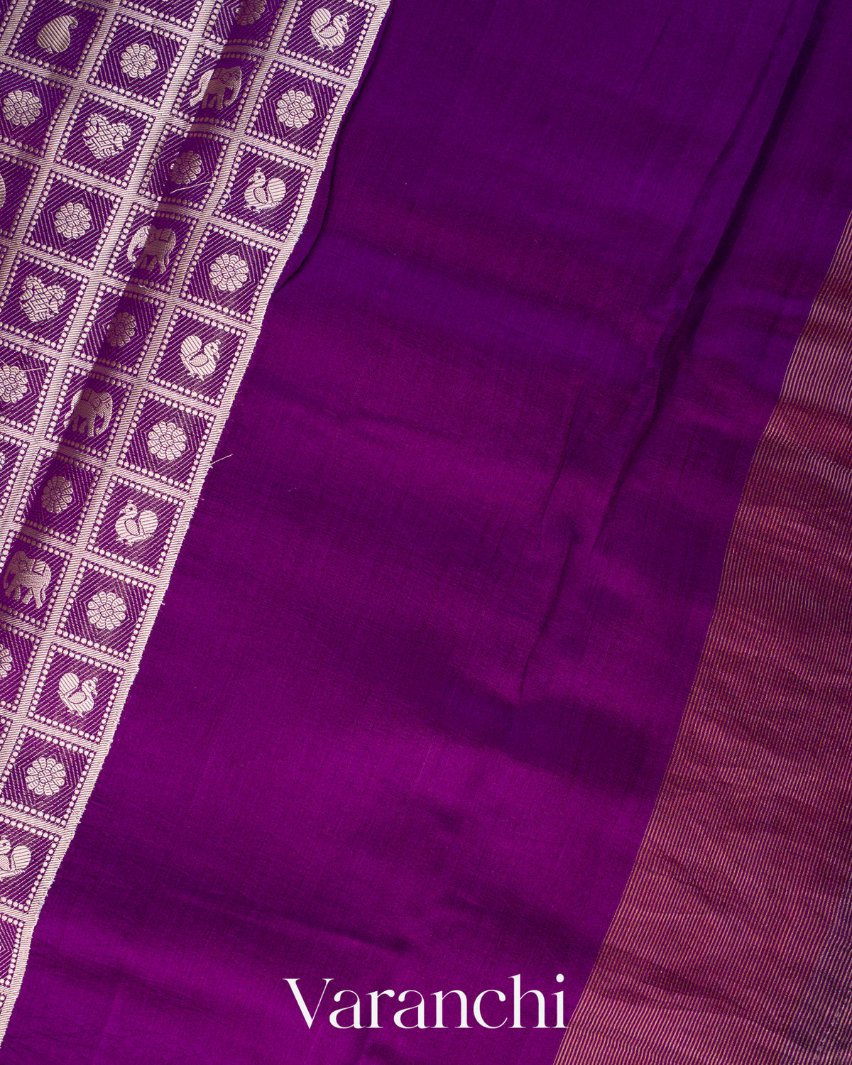 Purple Checkered Brocade Pure Chiniya Silk Saree