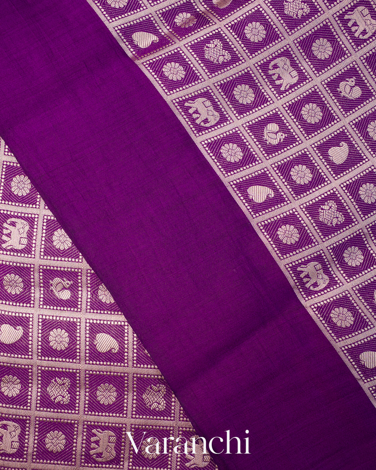 Purple Checkered Brocade Pure Chiniya Silk Saree