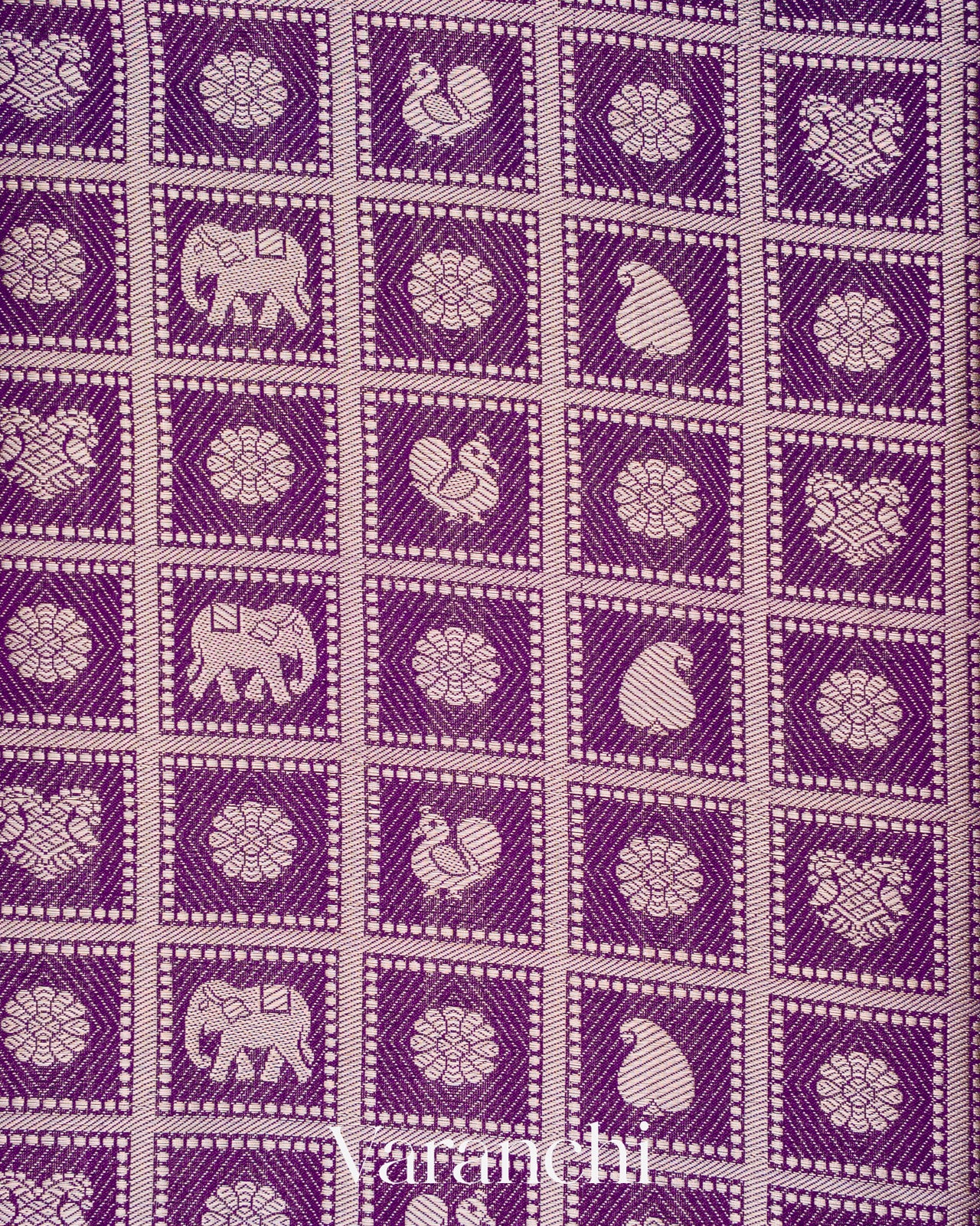 Purple Checked Brocade Pure Chiniya Silk Saree