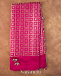 Rani Pink Checkered Brocade Pure Chiniya Silk Saree
