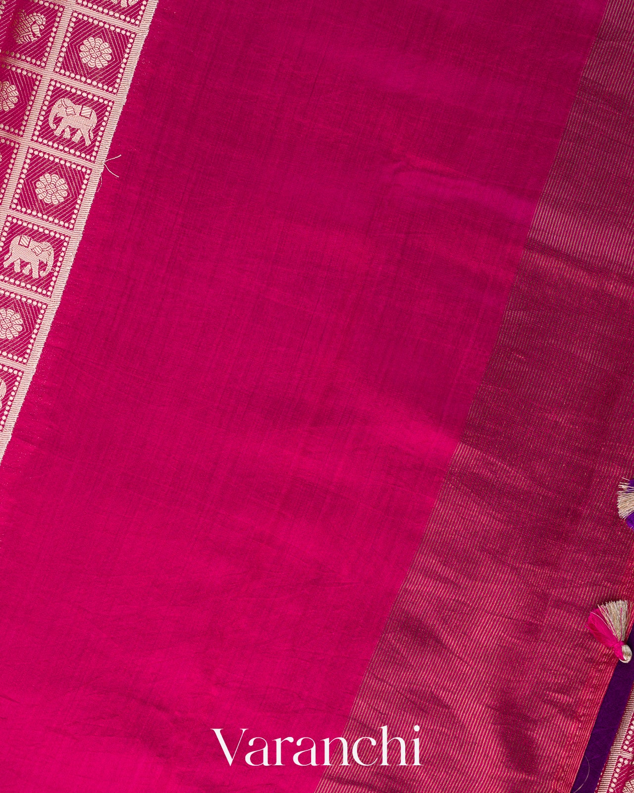 Rani Pink Checked Brocade Pure Chiniya Silk Saree