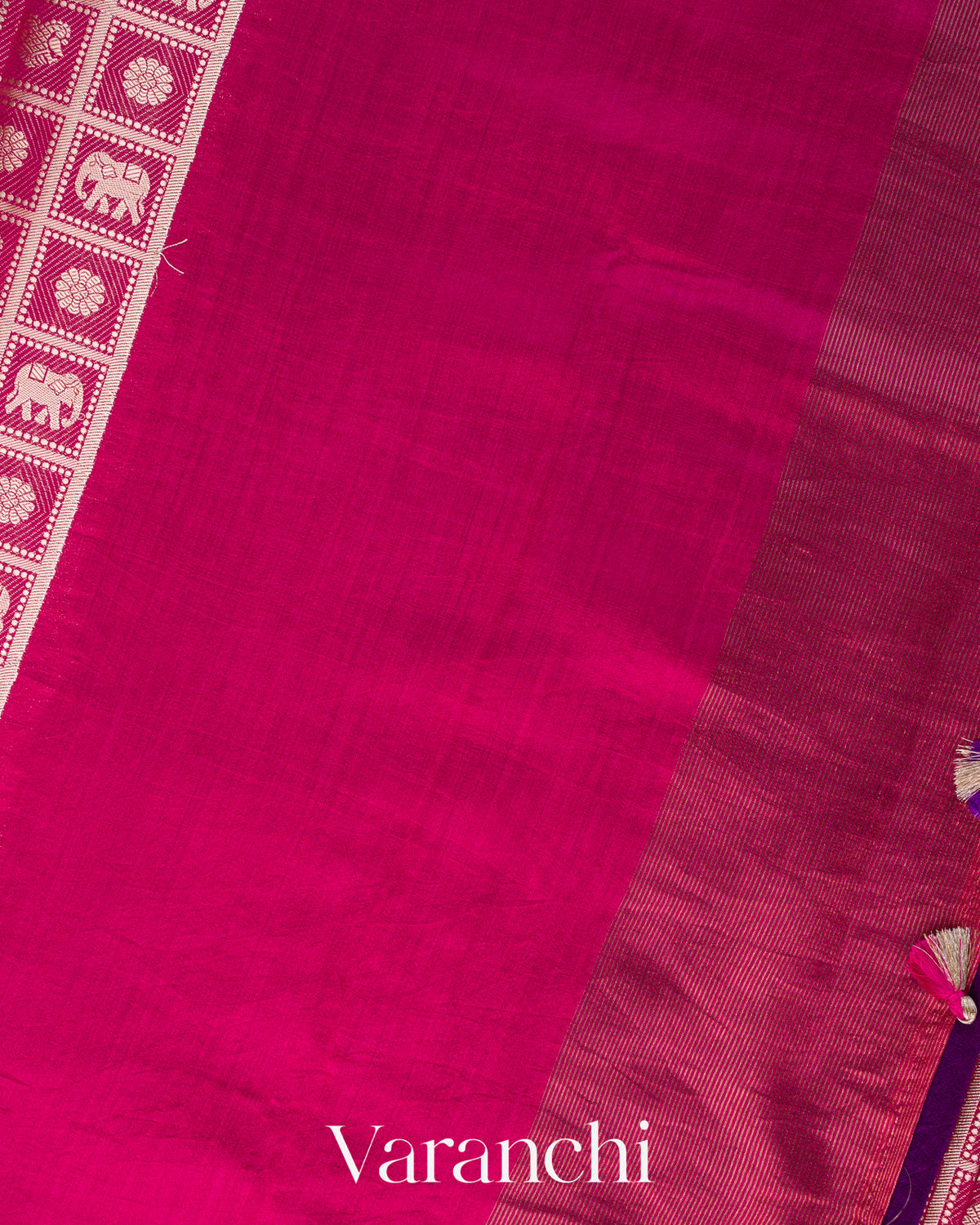 Rani Pink Checkered Brocade Pure Chiniya Silk Saree