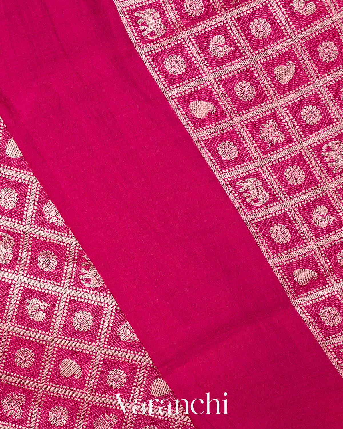Rani Pink Checkered Brocade Pure Chiniya Silk Saree