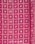 Rani Pink Checked Brocade Pure Chiniya Silk Saree
