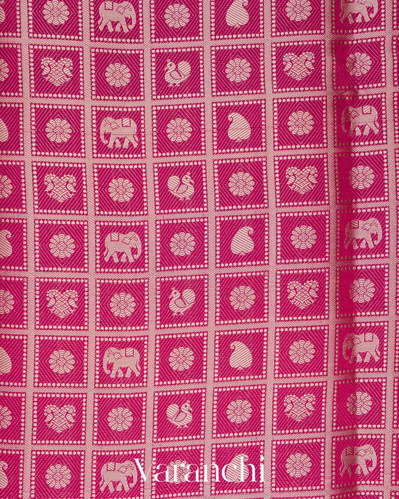 Rani Pink Checked Brocade Pure Chiniya Silk Saree
