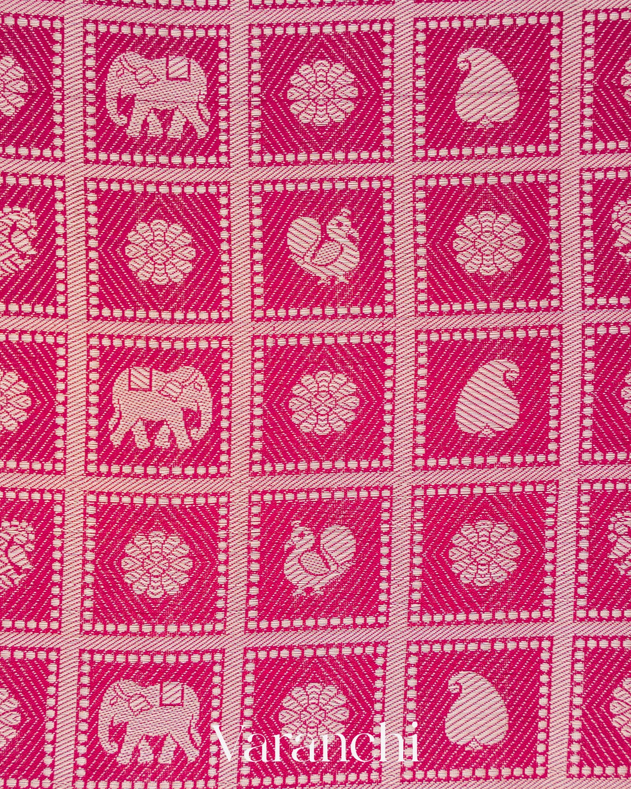 Rani Pink Checkered Brocade Pure Chiniya Silk Saree