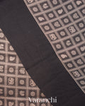Black Checked Brocade Pure Chiniya Silk Saree