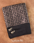 Black Checked Brocade Pure Chiniya Silk Saree