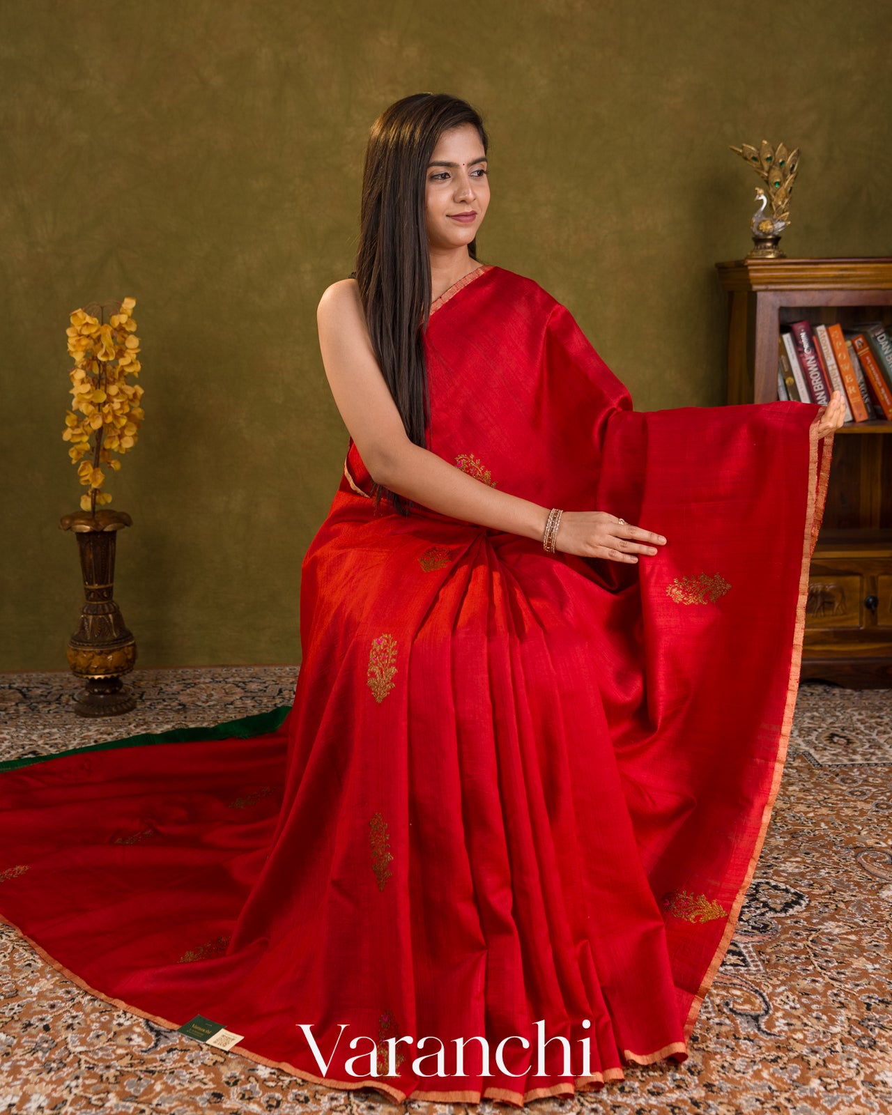 Chilly Red Pure Raw Silk Handloom Saree