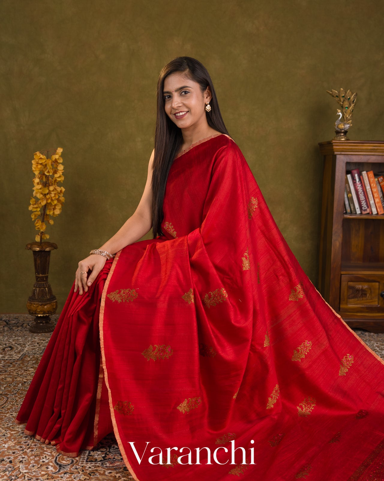 Chilly Red Pure Raw Silk Handloom Saree