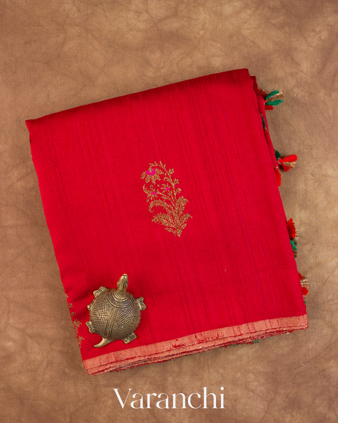 Chilly Red Pure Raw Silk Handloom Saree