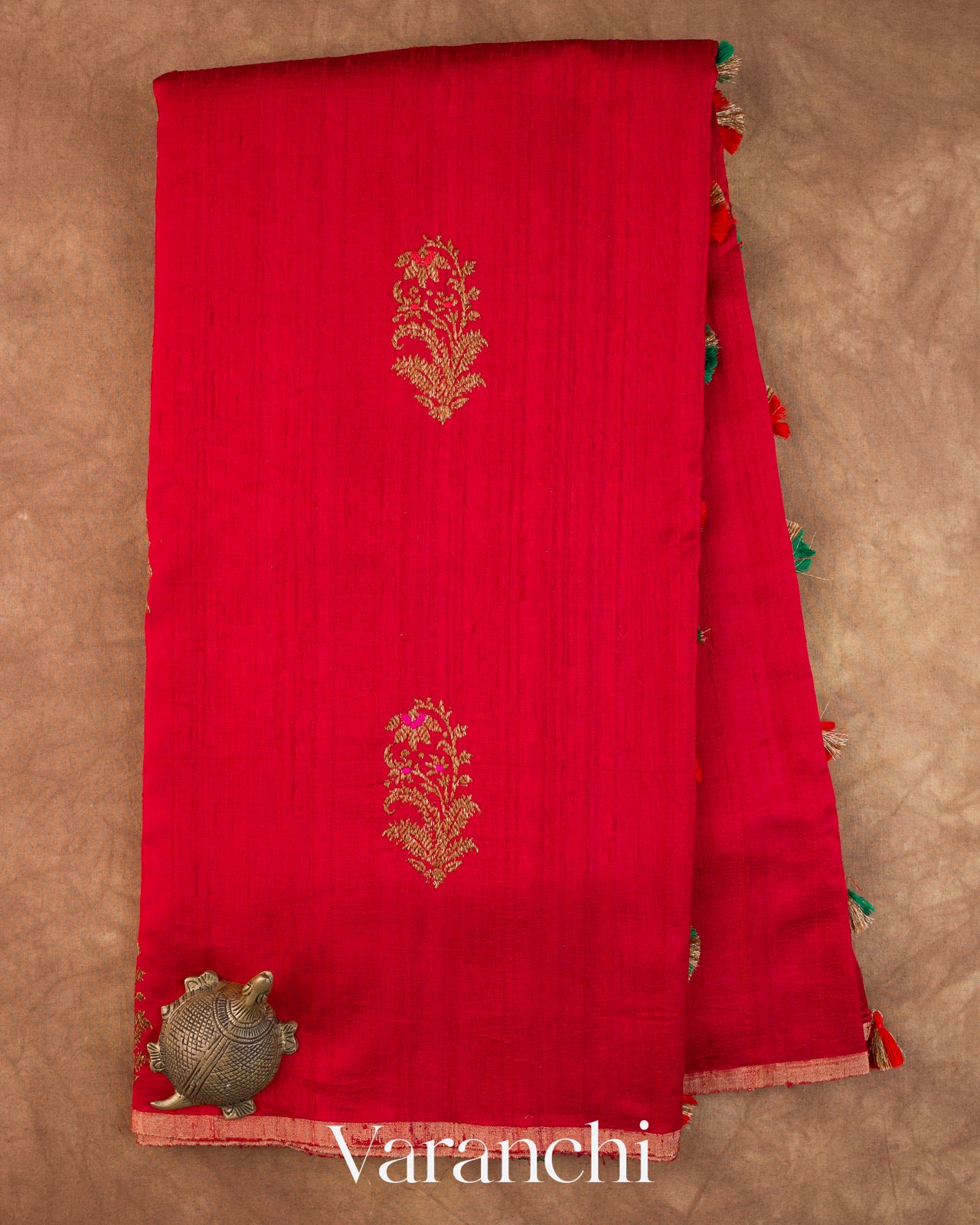 Chilly Red Pure Raw Silk Handloom Saree