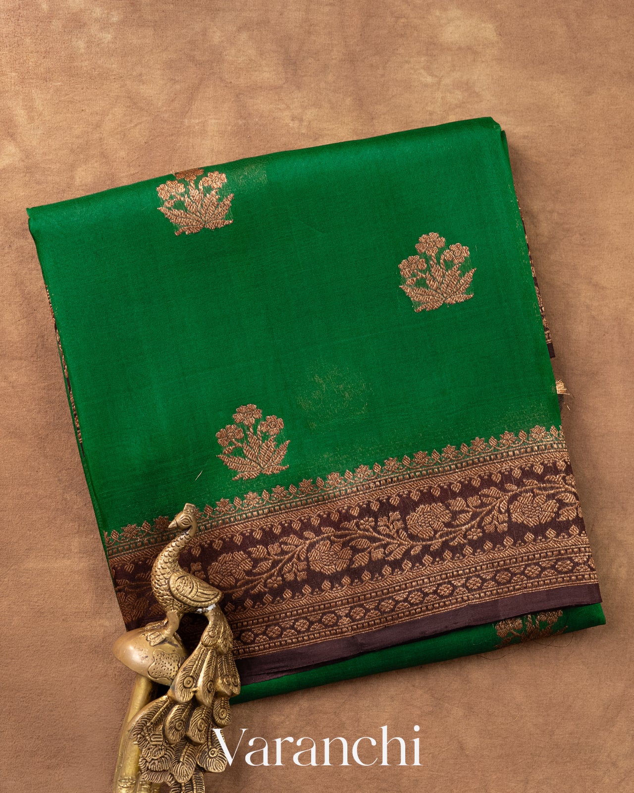 Emerald Green Pure Kora Silk Saree