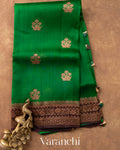 Emerald Green Pure Kora Silk Saree
