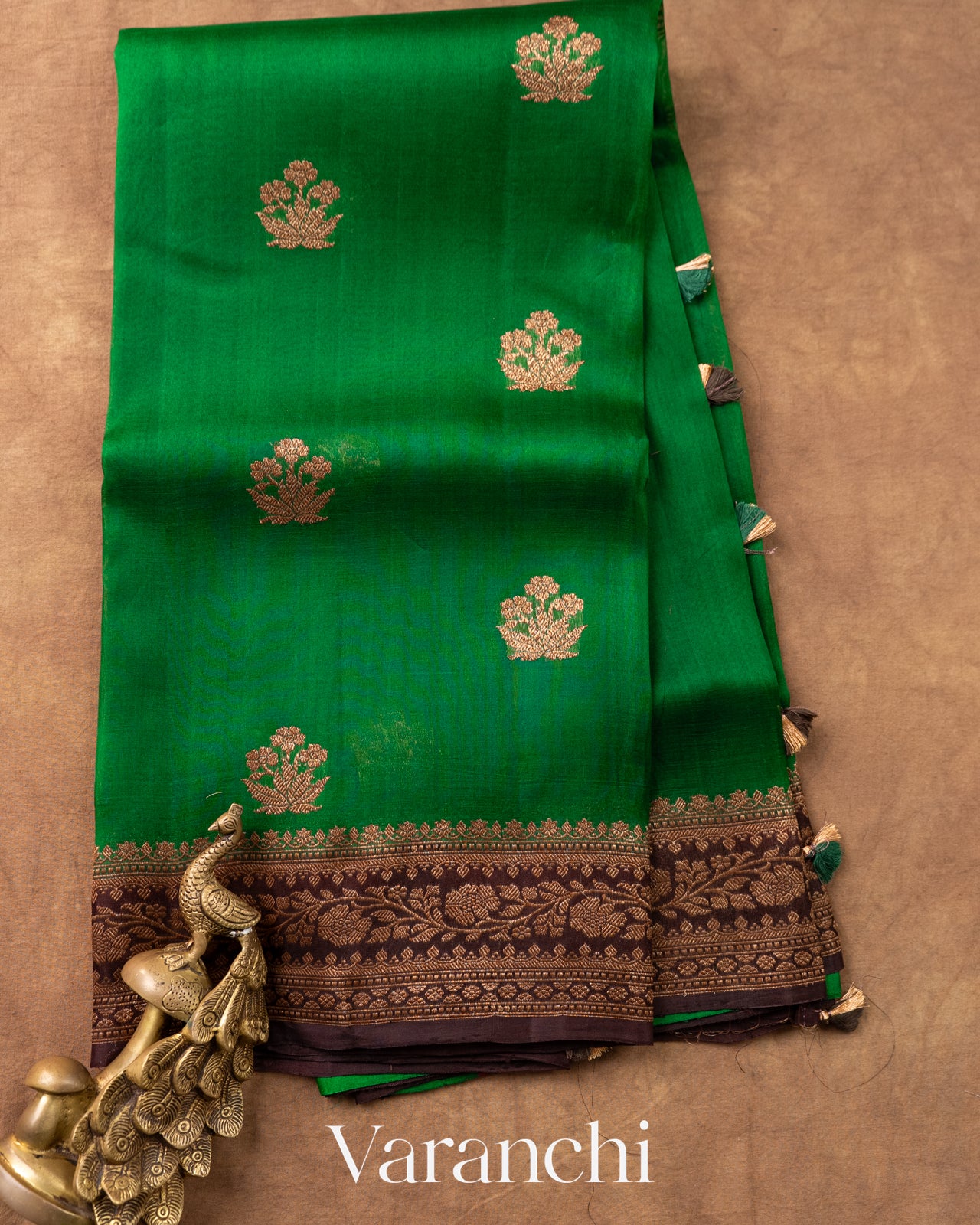 Emerald Green Pure Kora Silk Saree