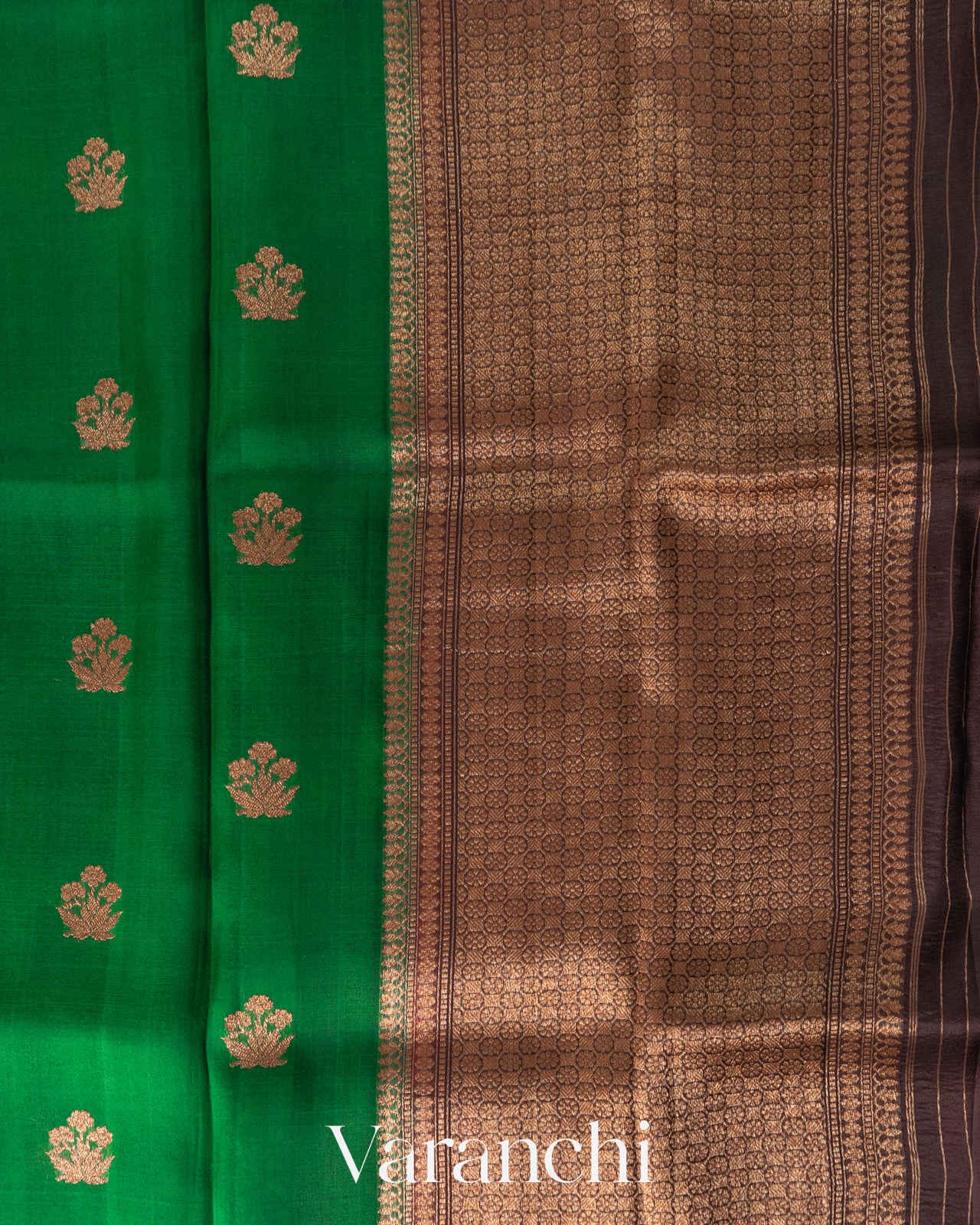 Emerald Green Pure Kora Silk Saree