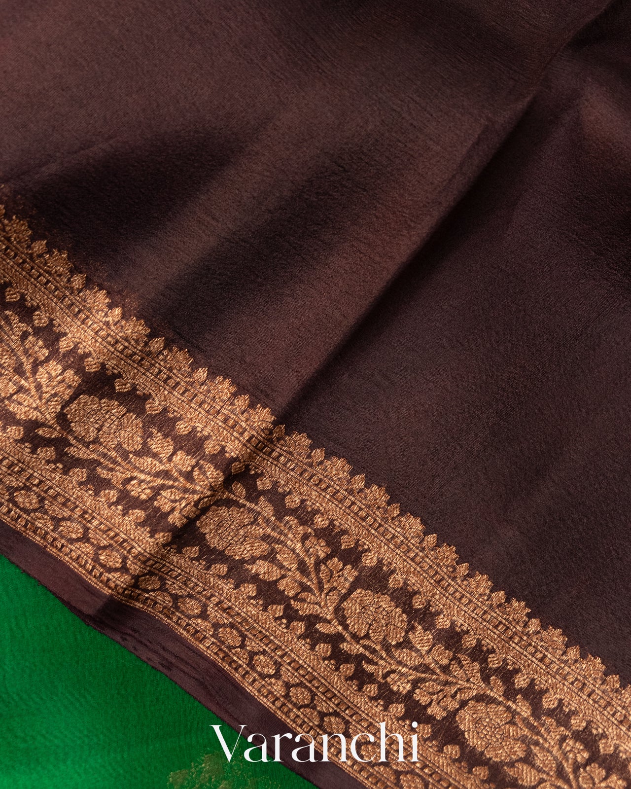 Emerald Green Pure Kora Silk Saree