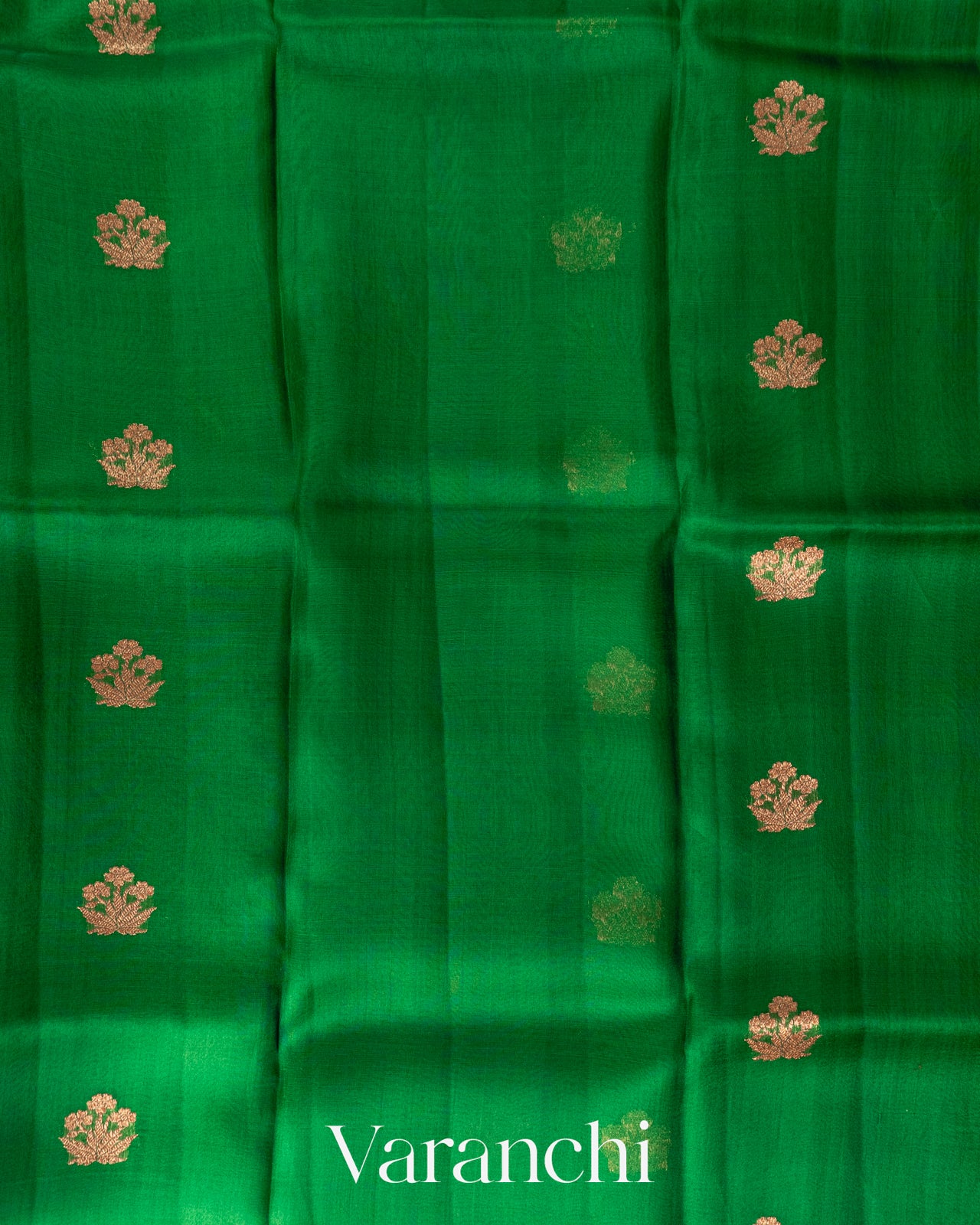 Emerald Green Pure Kora Silk Saree