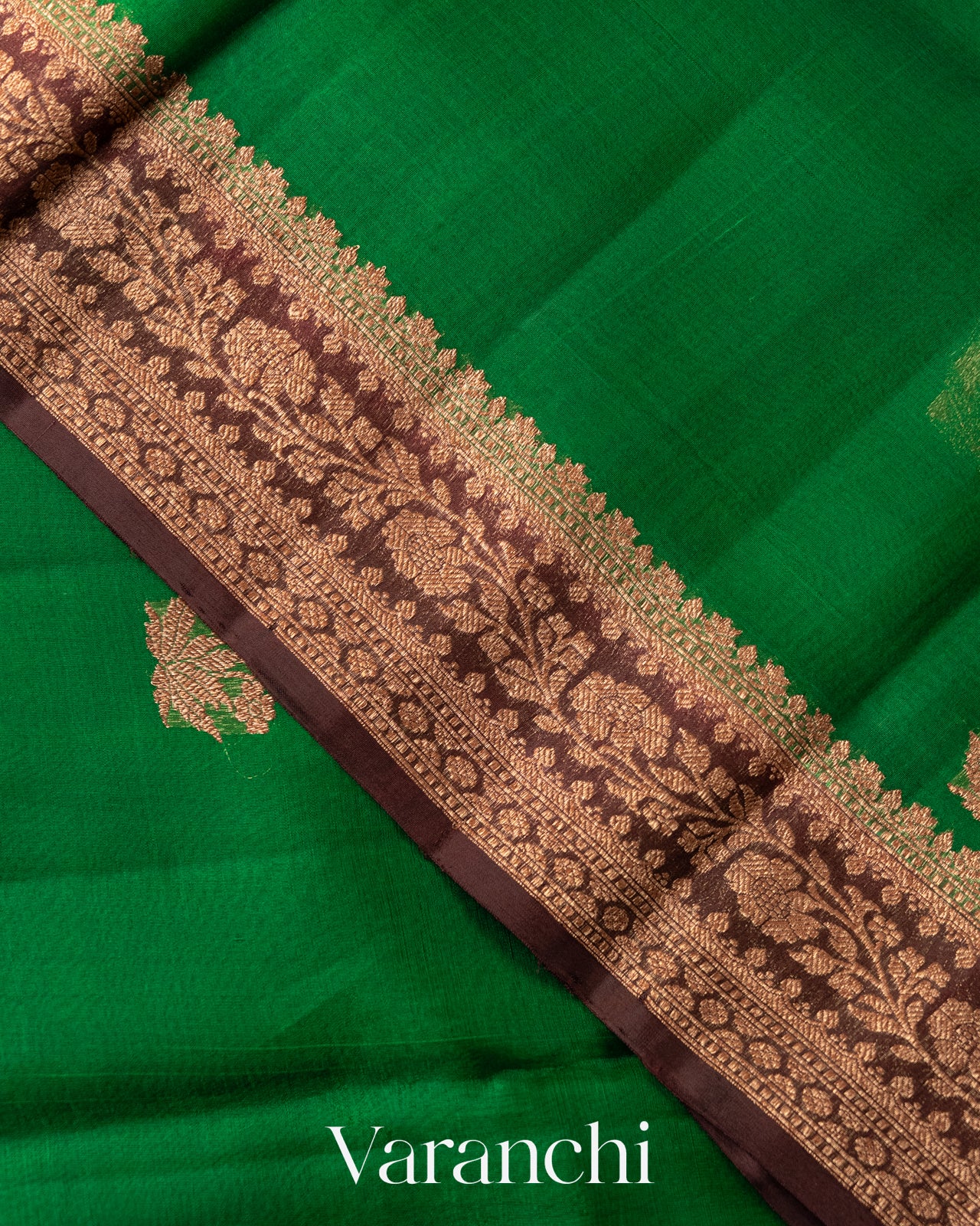 Emerald Green Pure Kora Silk Saree