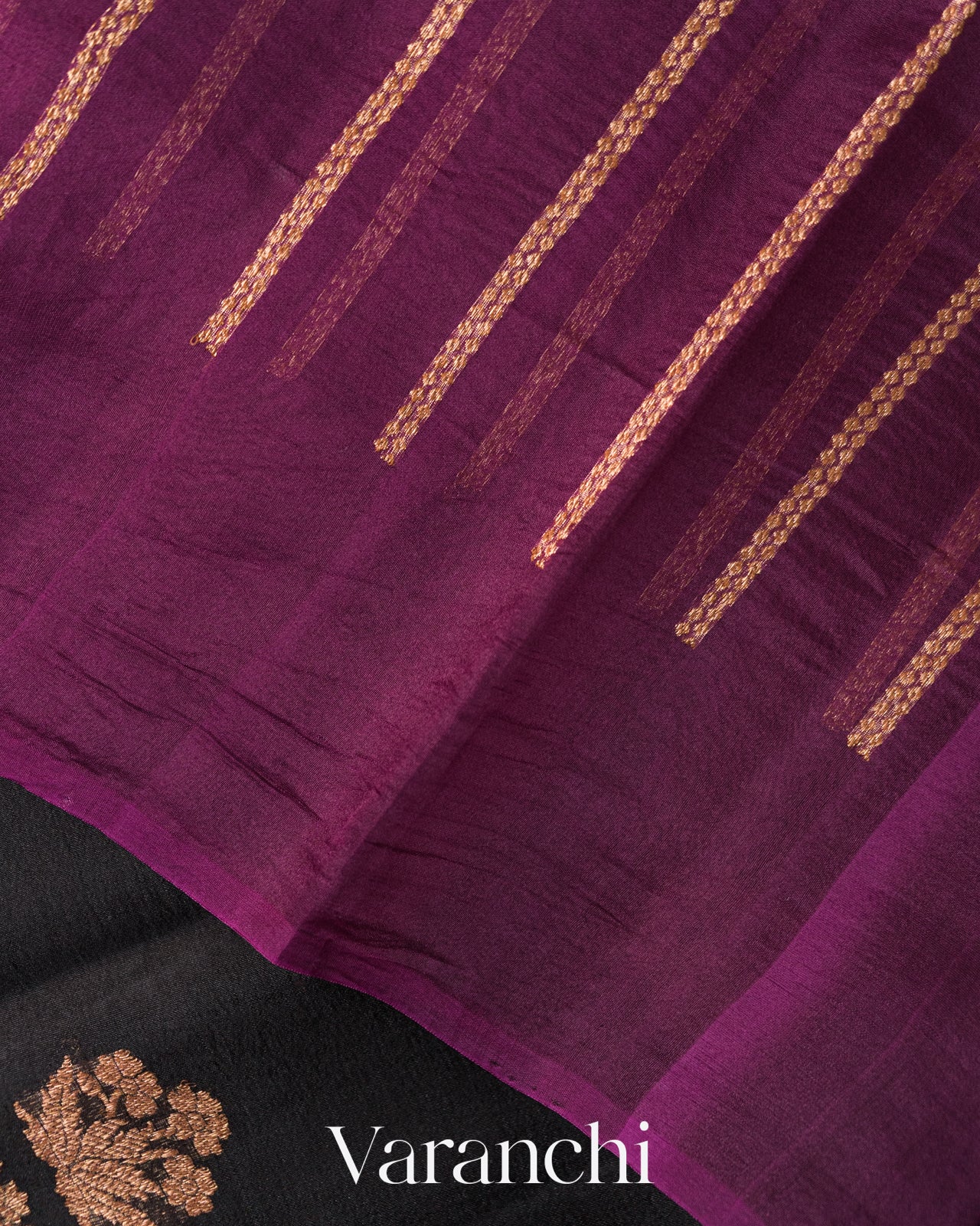 Jet Black Pure Kora Silk Saree