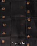 Jet Black Pure Kora Silk Saree