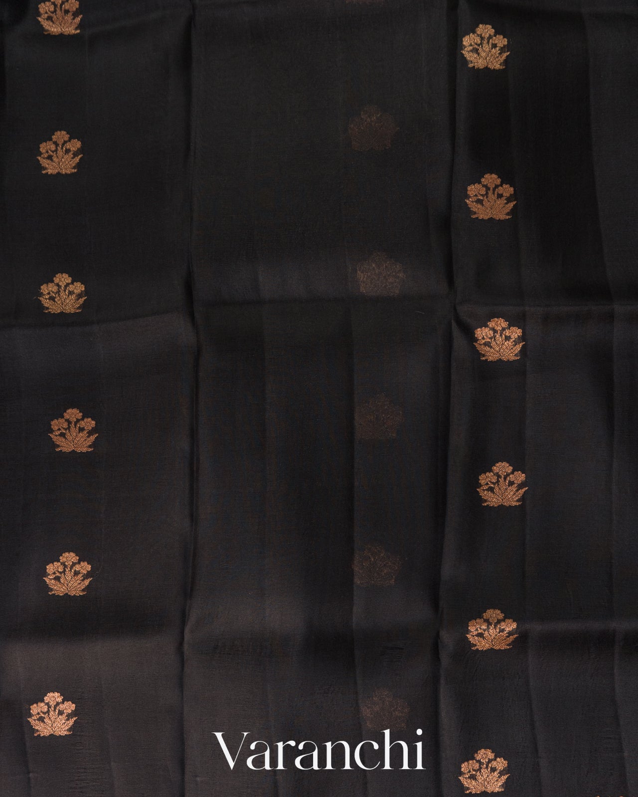 Jet Black Pure Kora Silk Saree