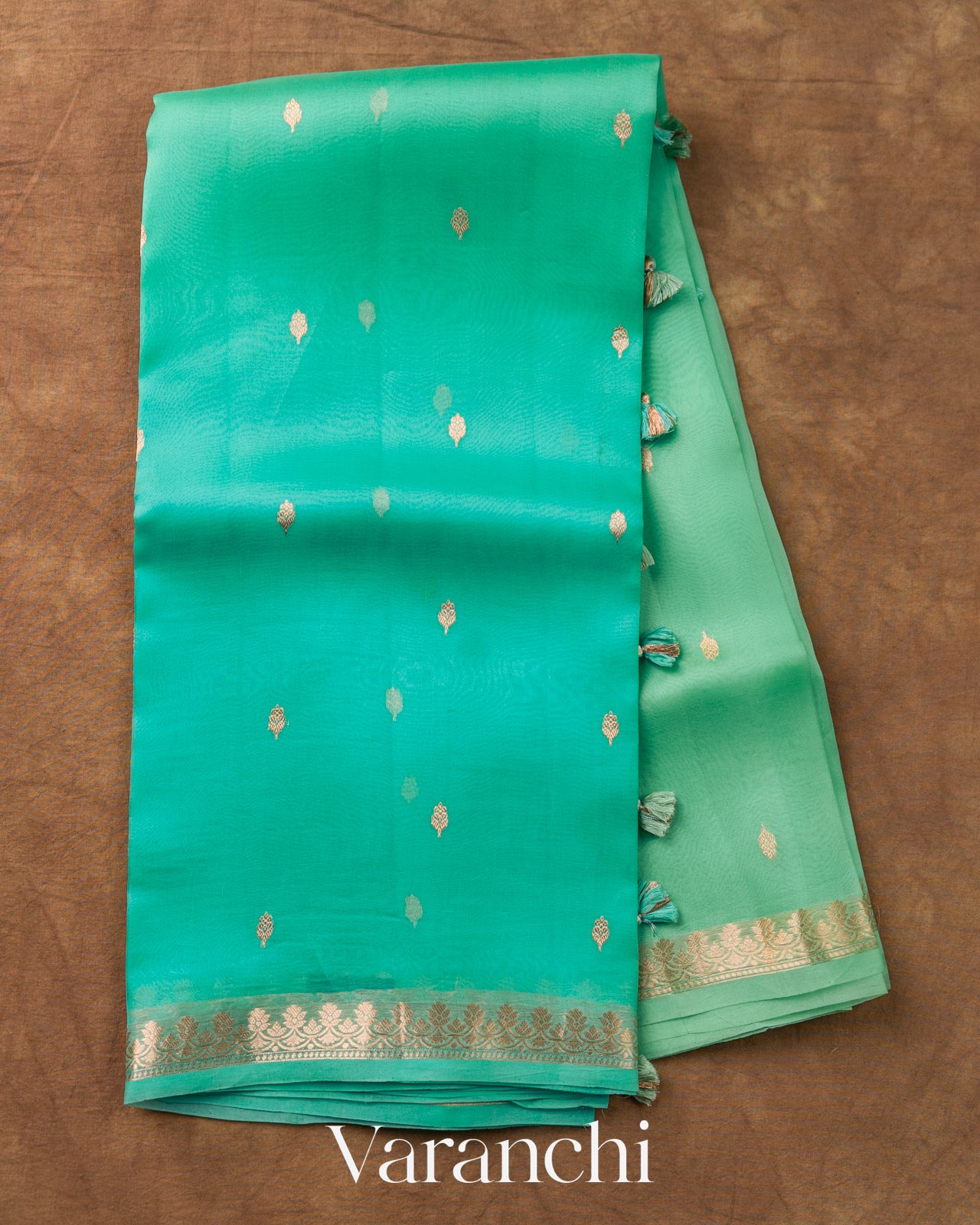 Aqqua Green Ombre-dyed Pure Kora Silk Saree