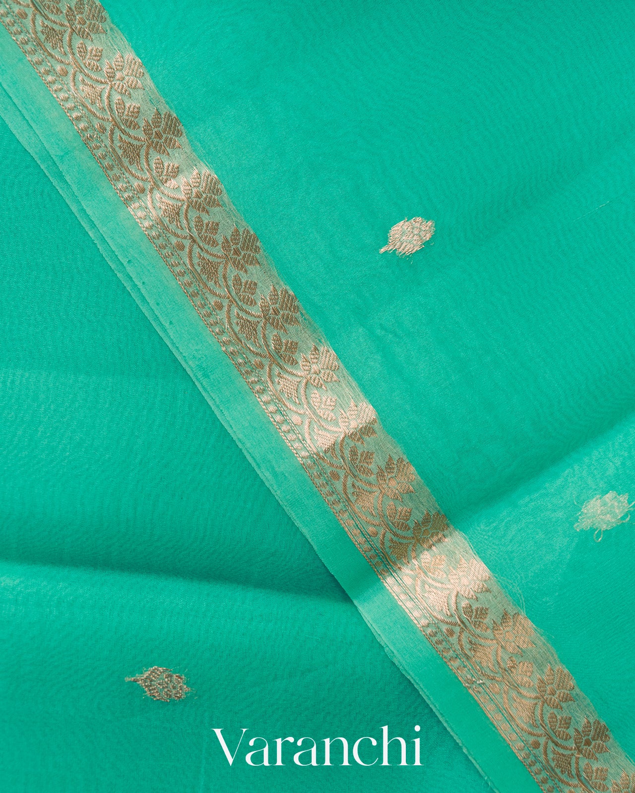 Aqqua Green Ombre-dyed Pure Kora Silk Saree