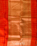 Tangerine Orange Checkered Pure Kora Silk Saree