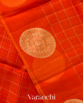 Tangerine Orange Checkered Pure Kora Silk Saree