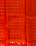 Tangerine Orange Checkered Pure Kora Silk Saree