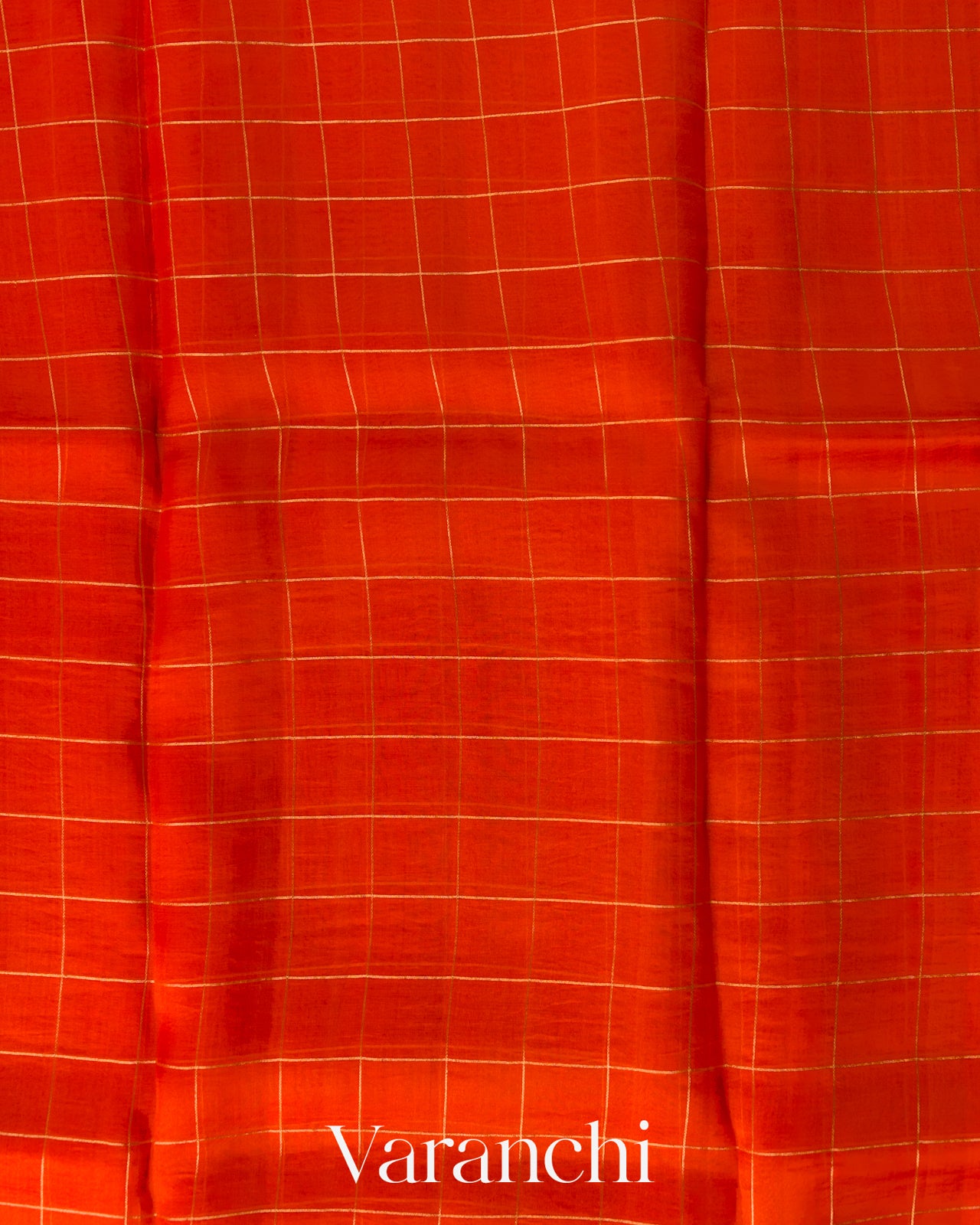 Tangerine Orange Checkered Pure Kora Silk Saree