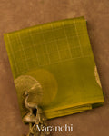 Mehendi Green Checkered Pure Kora Silk Saree