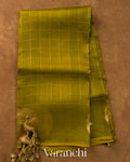 Mehendi Green Checkered Pure Kora Silk Saree