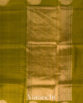 Mehendi Green Checkered Pure Kora Silk Saree