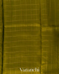 Mehendi Green Checkered Pure Kora Silk Saree
