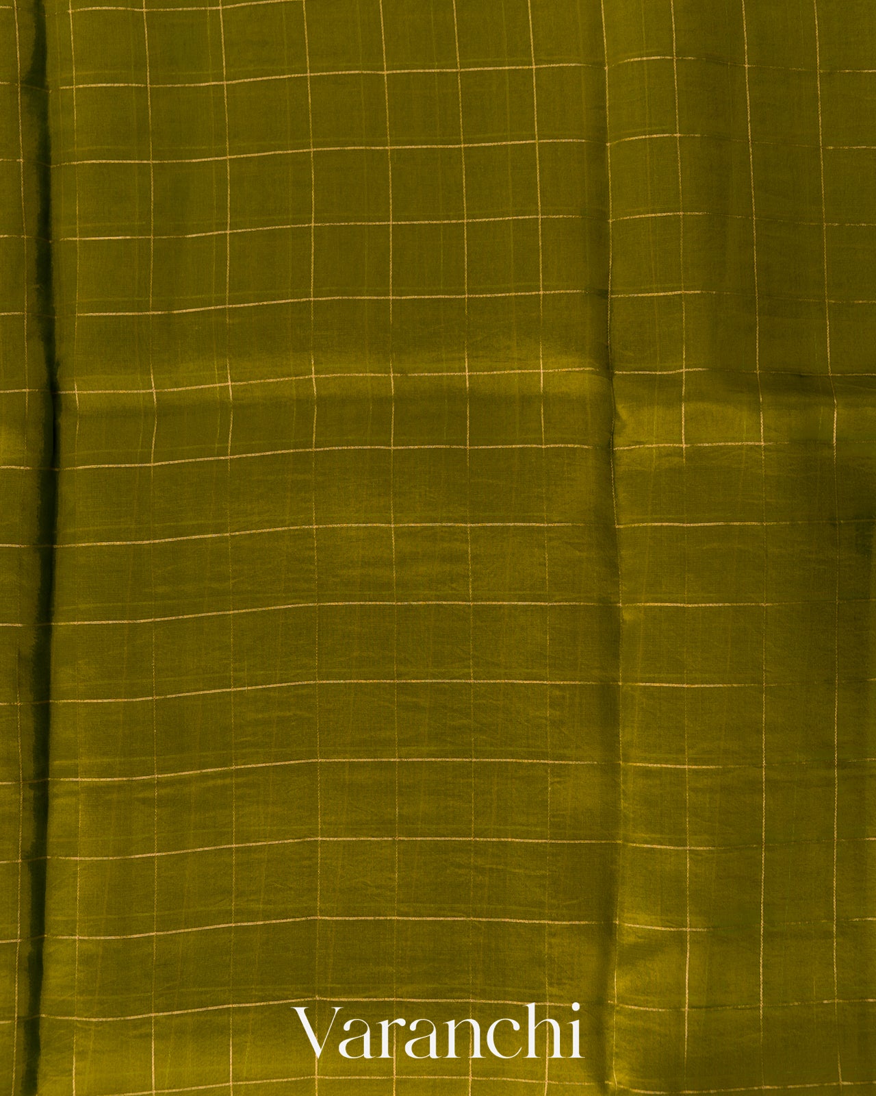 Mehendi Green Checkered Pure Kora Silk Saree