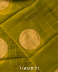 Mehendi Green Checkered Pure Kora Silk Saree
