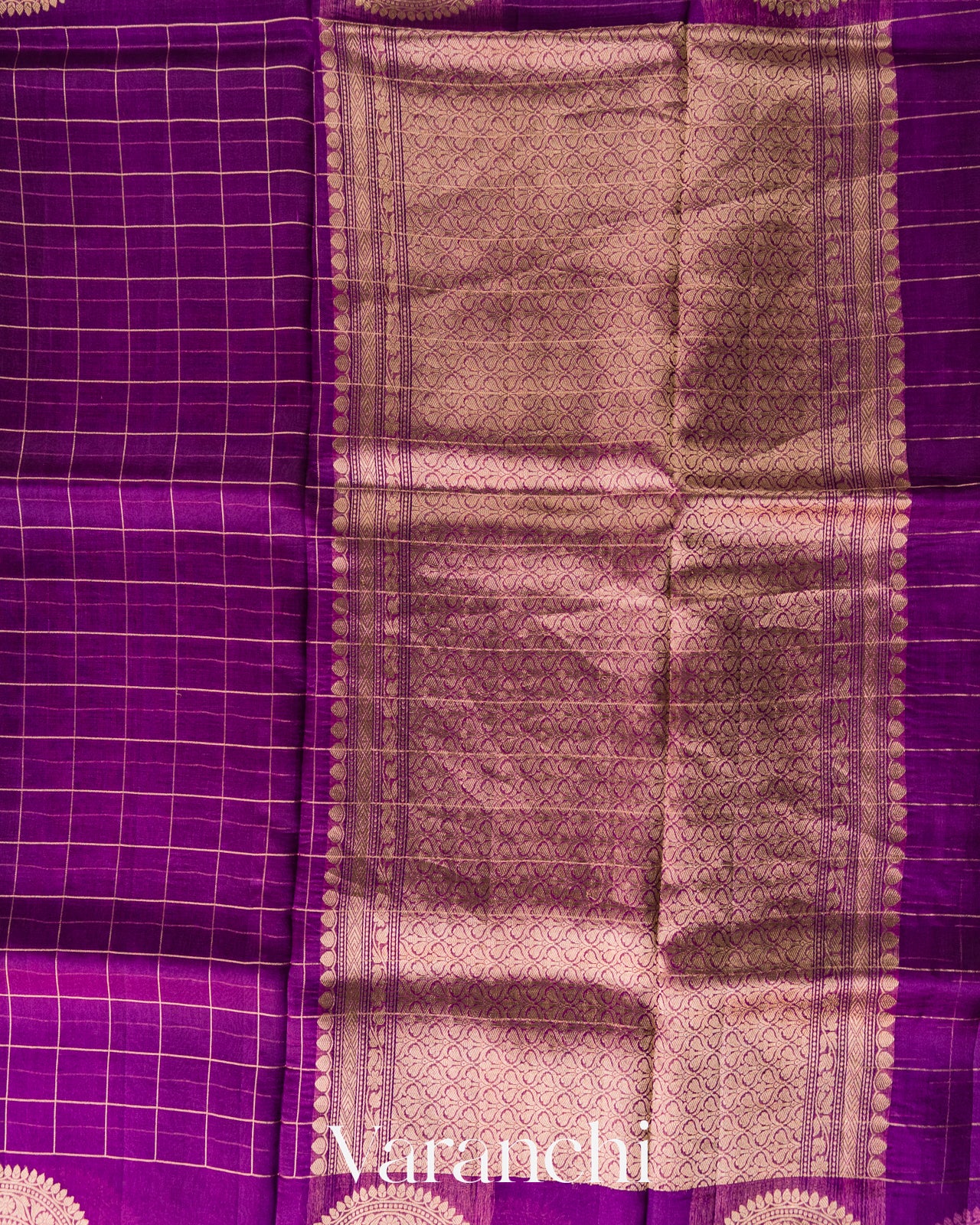 Royal Purple Checkered Pure Kora Silk Saree