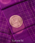 Royal Purple Checkered Pure Kora Silk Saree