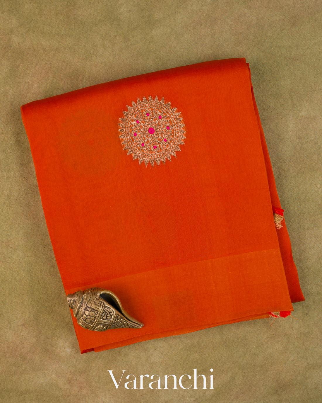 Tangerine Orange Pure Kora Silk Handloom Saree