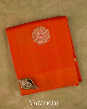 Tangerine Orange Pure Kora Silk Handloom Saree