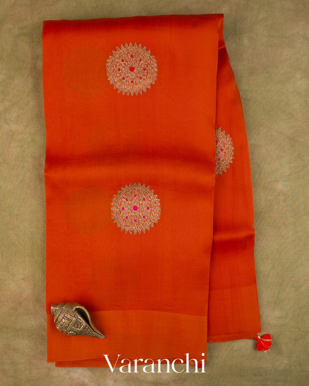 Tangerine Orange Pure Kora Silk Handloom Saree