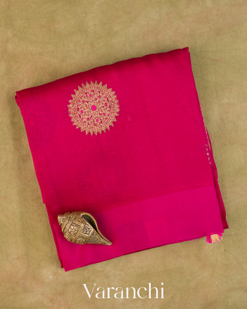 Rani Pink Pure Kora Silk Handloom Saree