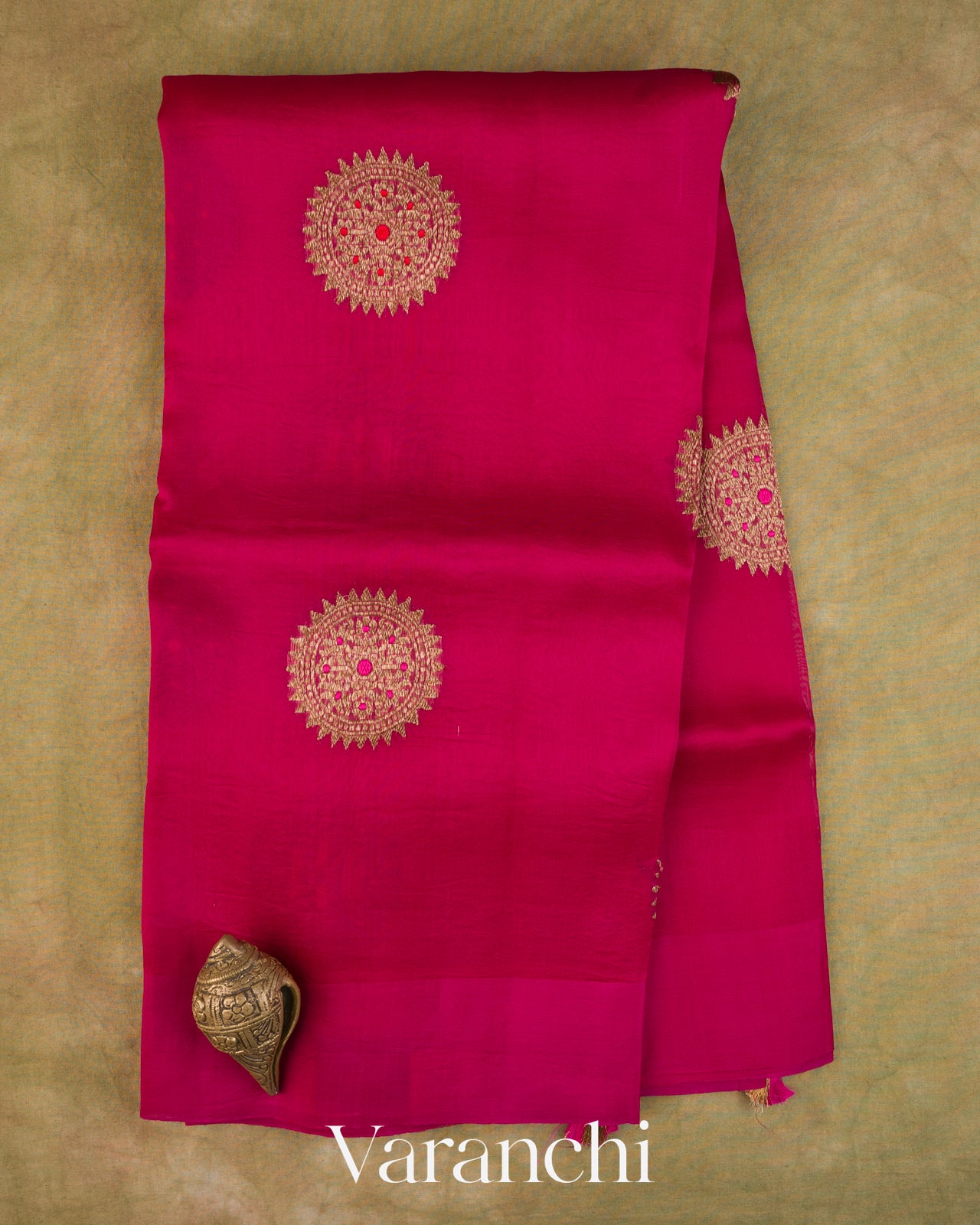 Rani Pink Pure Kora Silk Handloom Saree