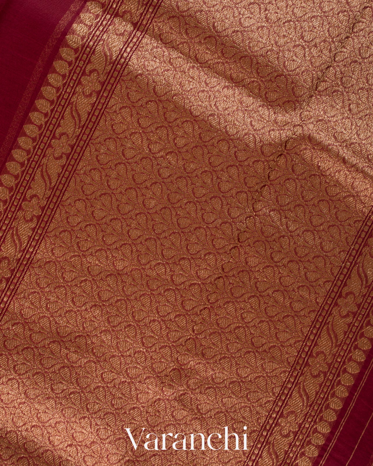Maroon Embroidered Butta Pure Kora Silk Handloom Saree