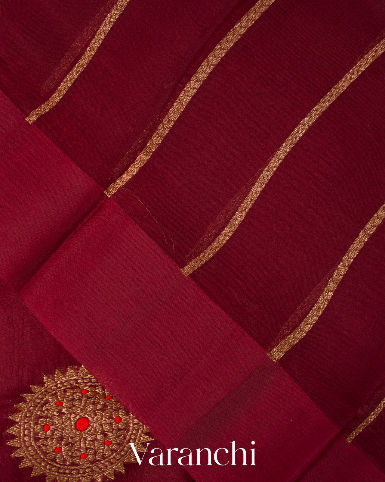 Maroon Embroidered Butta Pure Kora Silk Handloom Saree