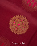 Maroon Embroidered Butta Pure Kora Silk Handloom Saree